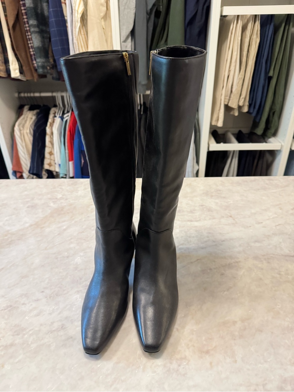 LIKE NEW Vince Camuto Black Leather Knee-High Zip Boots Wide Calf
